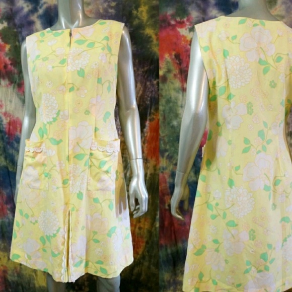 Vintage 1960s Bill Simms Sleeveless Mod Shaker Square Floral Shift Dress Large - Picture 3 of 11